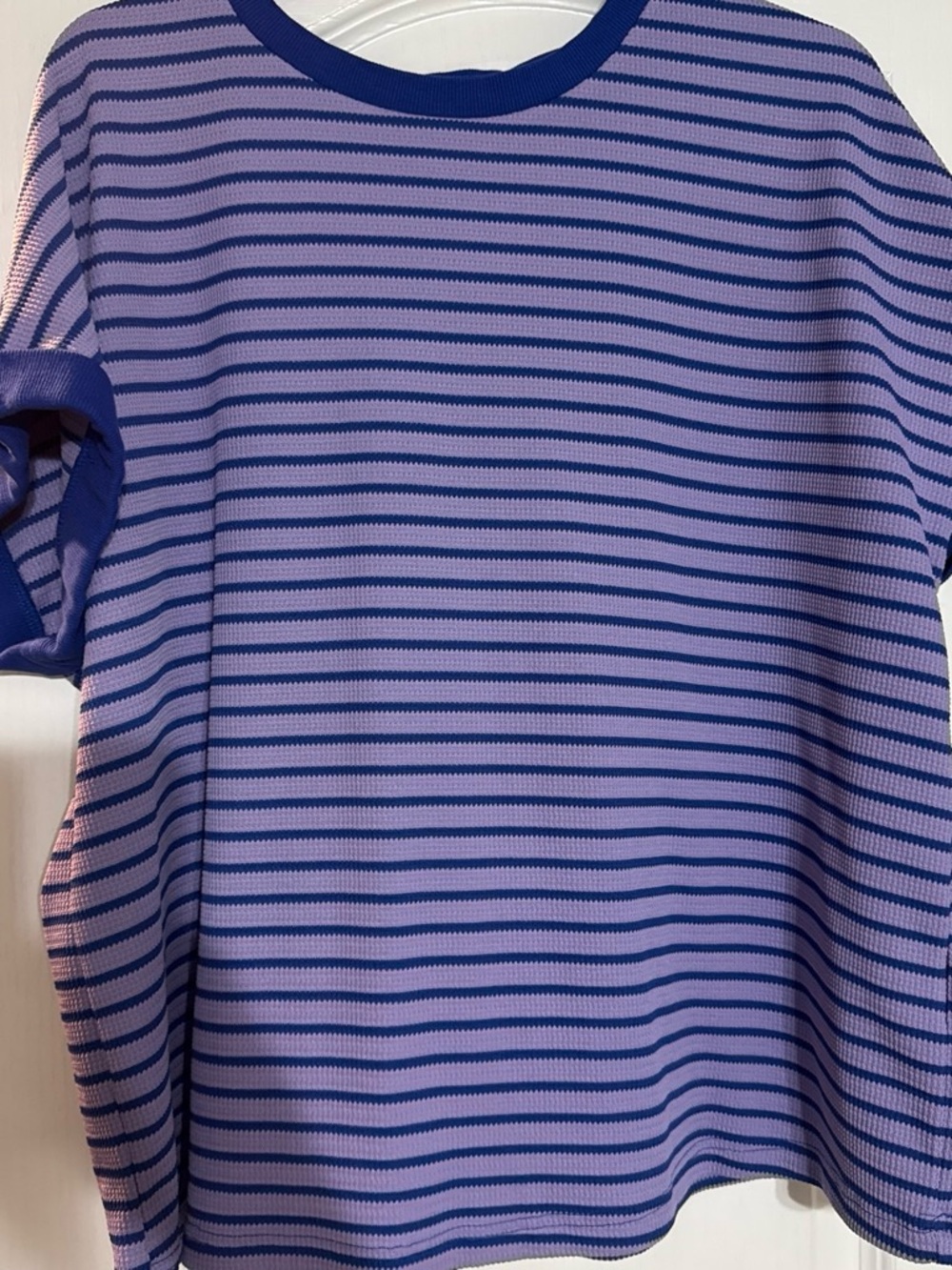 Striped Short-Sleeve Knit Top in Lavender and Blue